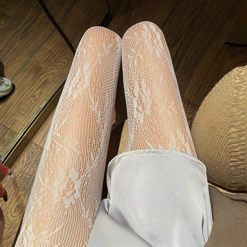 White Rose Top Pantyhose Stockings