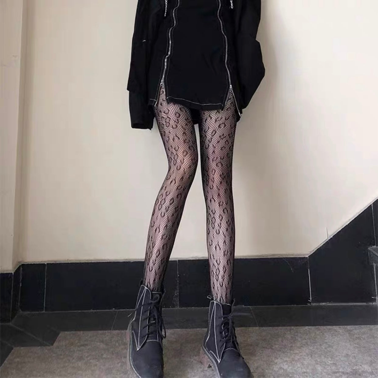 Black Leopard Print Pantyhose Stockings