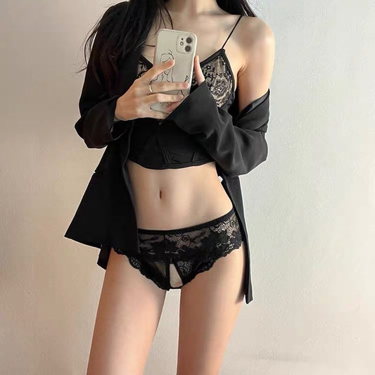 Black Lace Crotchless Panty